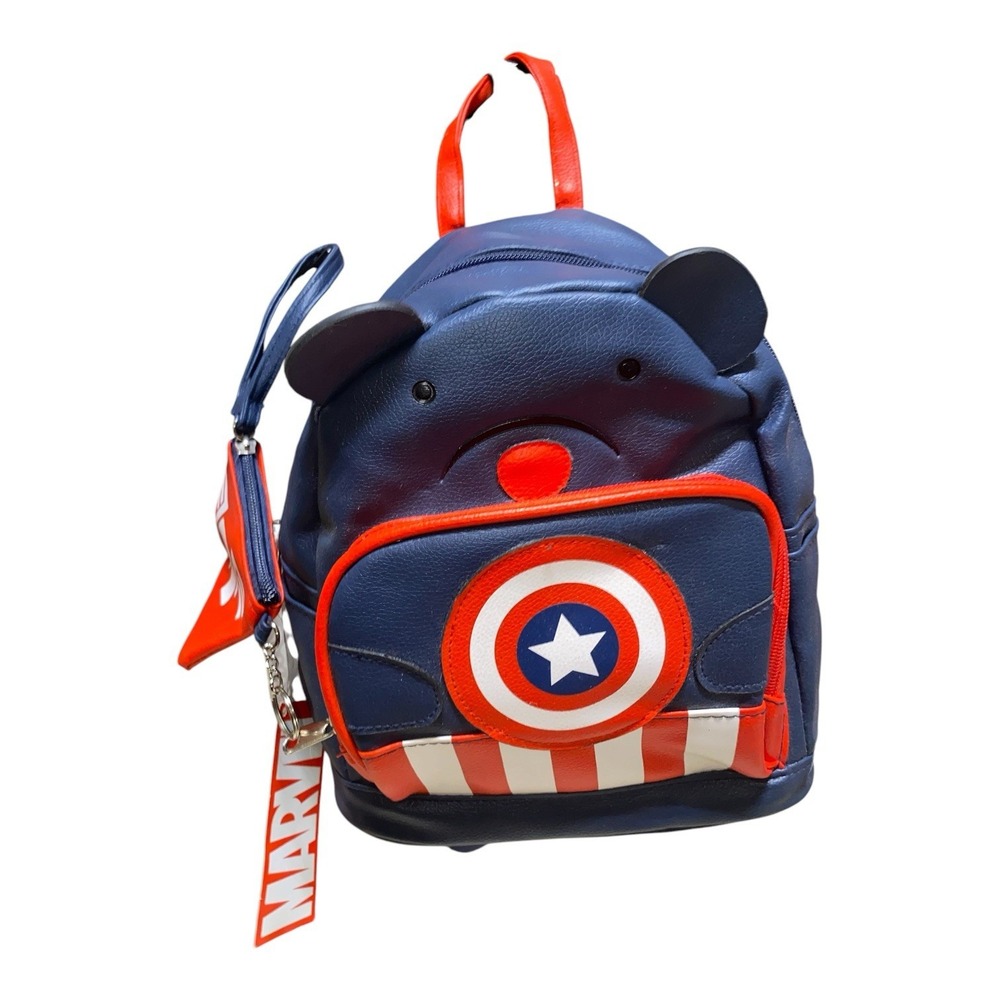 Marvel Captain America Mini Backpack Navy Red Shield NWT Wristlet Keychain
